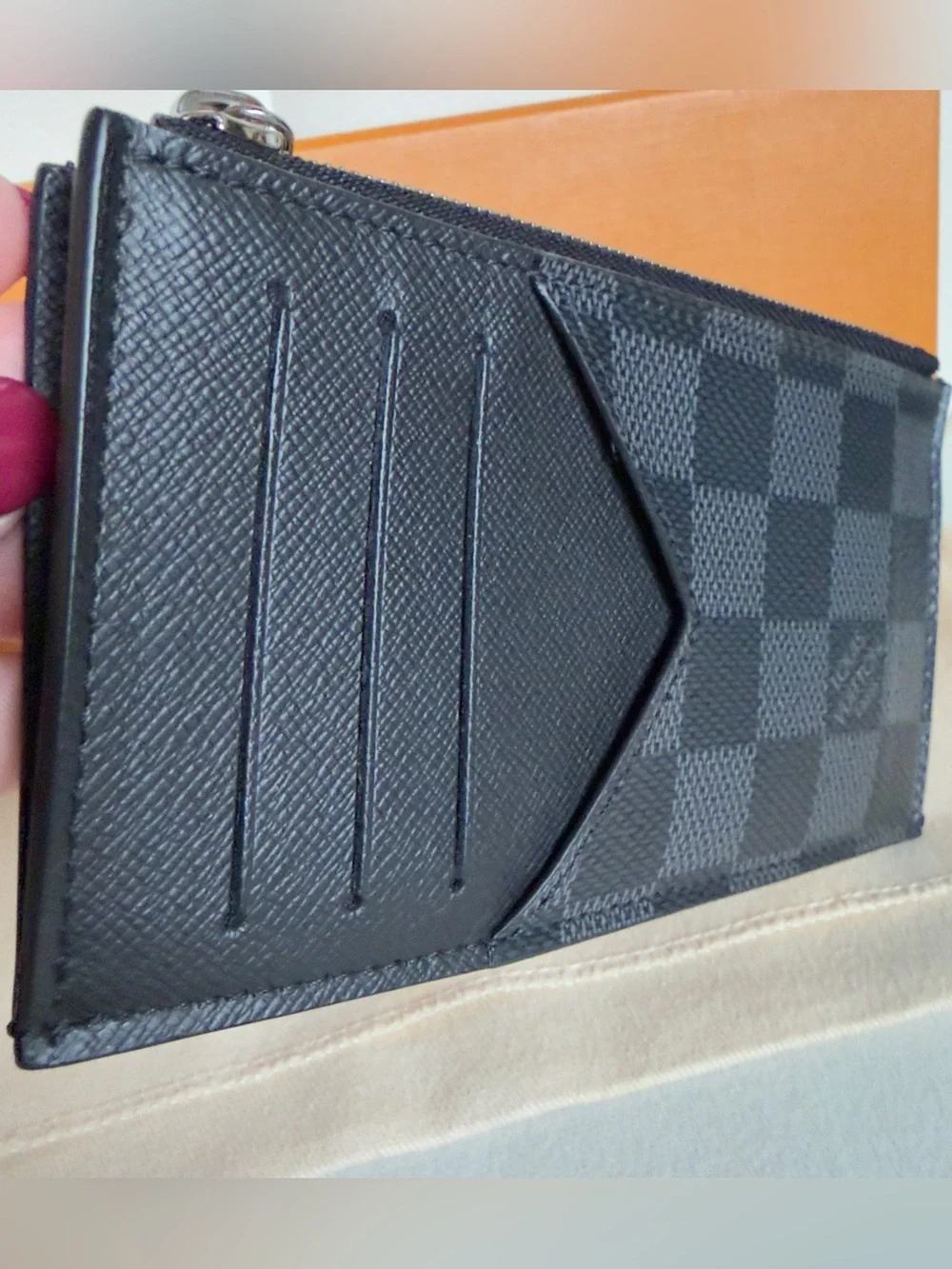 Louis Vuitton Damier Graphite Coin Card Holder Zipper Card Wallet Box & Dust Bag
